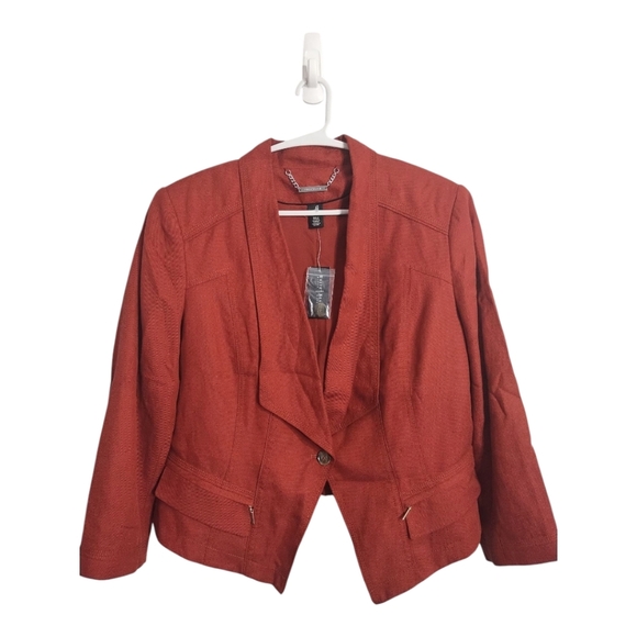 WHBM Linen Blend‎ 3Q Sleeve 1 Button Office Business Casual Minimalist Jacket 14 - Picture 3 of 8